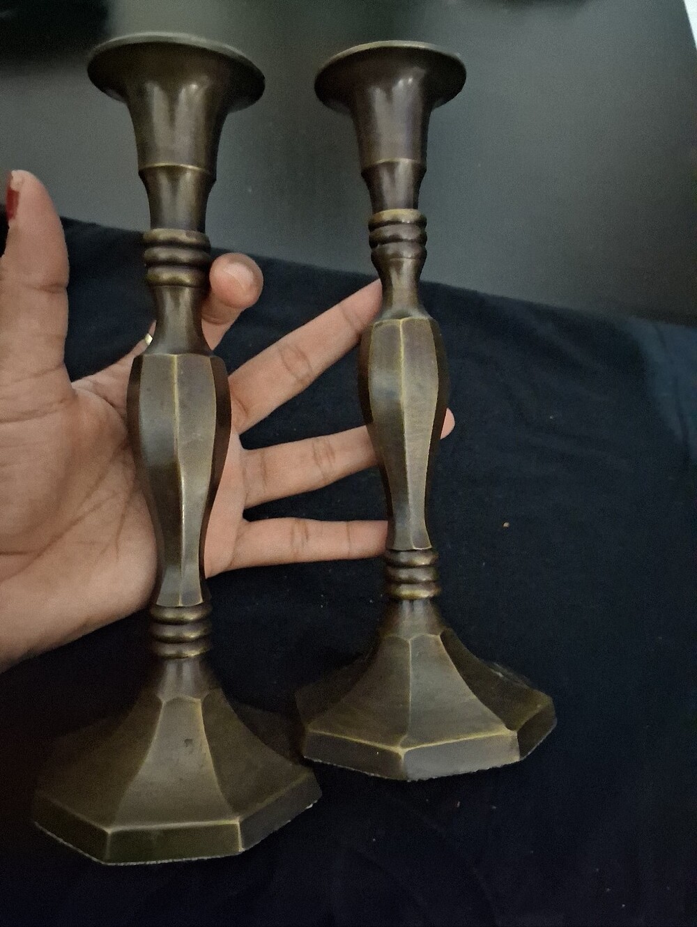 Vintage Heavy Brass Candlestick Pair